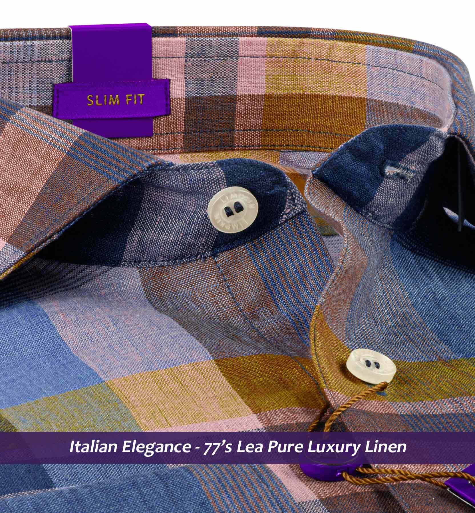 Brisbane- Navy & Orange Check Linen- 77's Lea Pure Luxury Linen