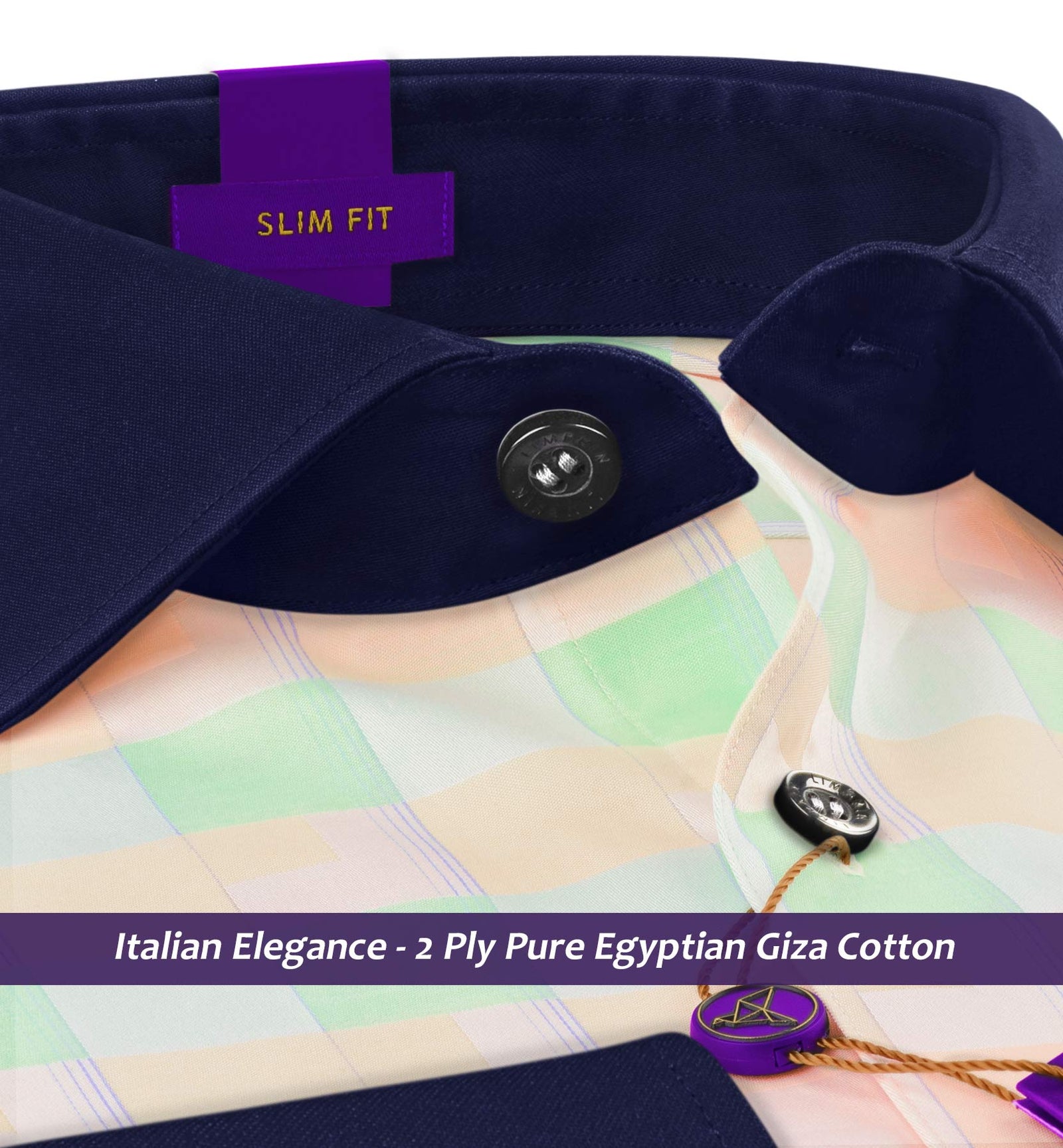 Santos- Mint Green & Peach Check- Navy Collar