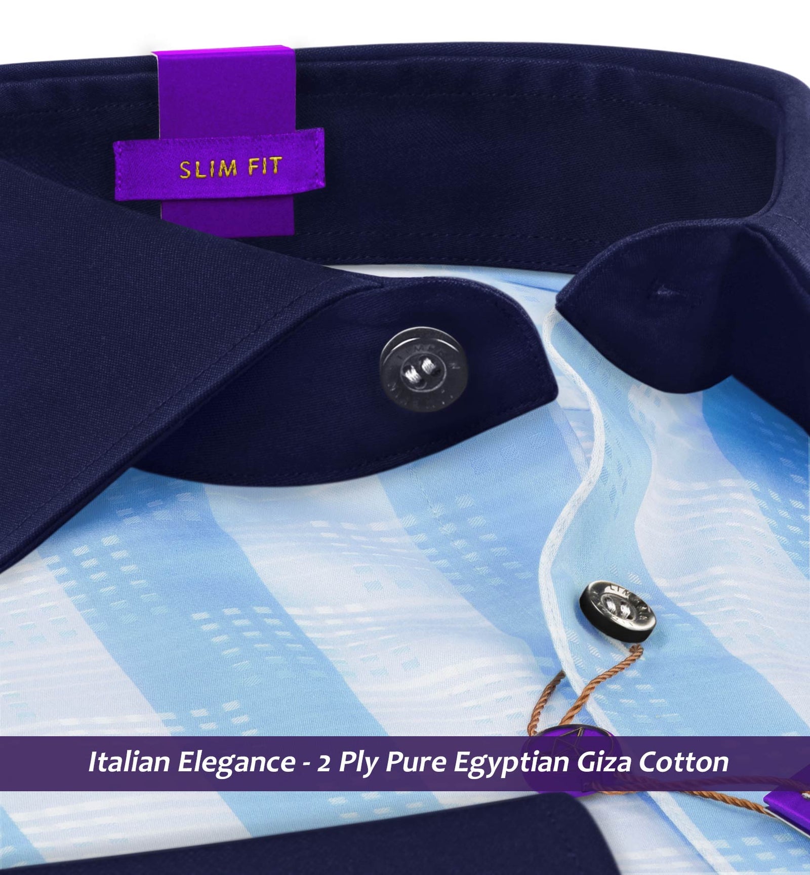 Berkeley- Cerulean Blue & Turquoise Check- Navy Collar