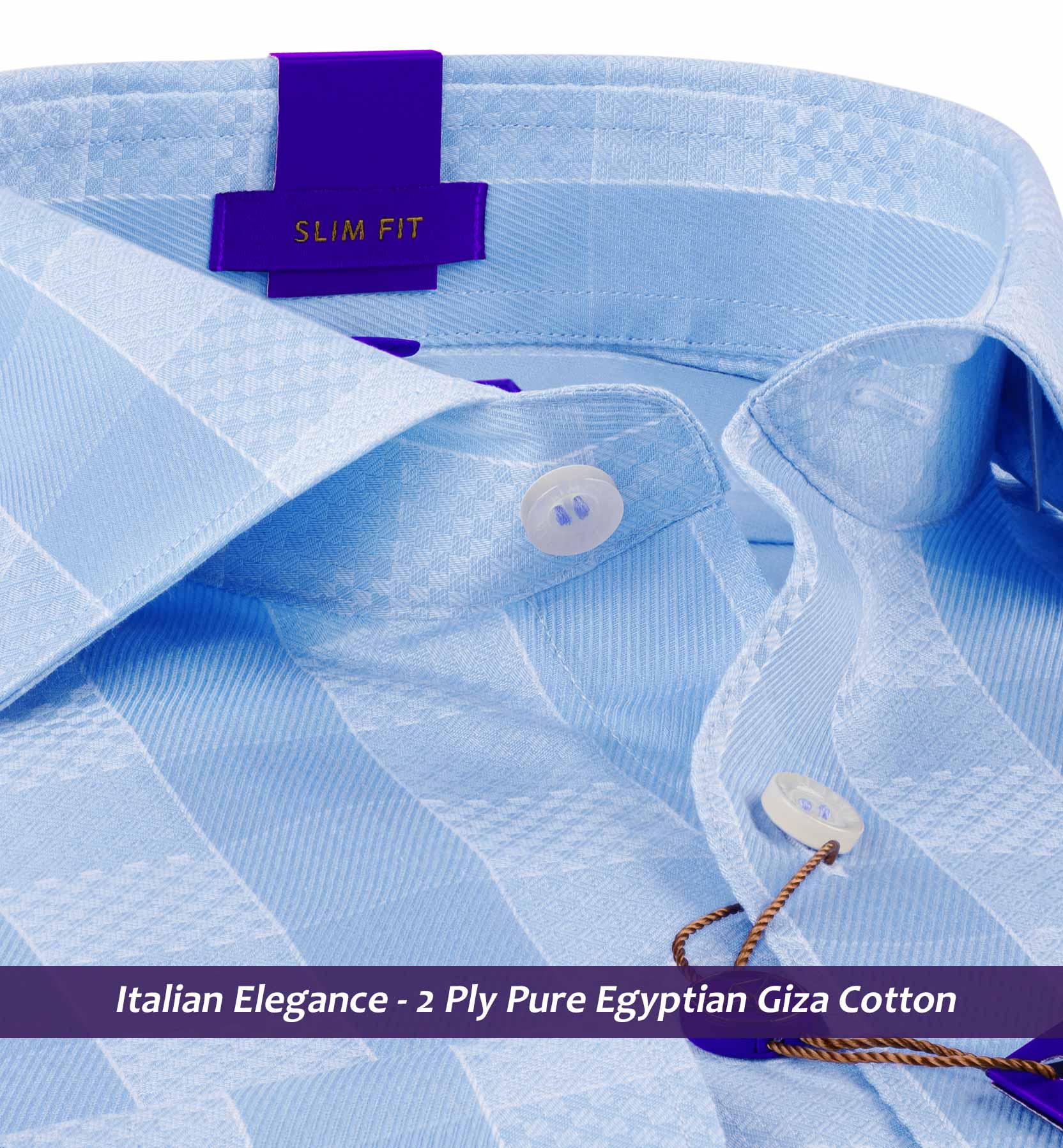 Cortland- Azure Blue & White Check- 2 Ply Egyptian Giza Cotton- Delivery from 28th August
