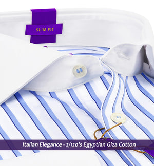 Moncler- Azure Blue & Navy Stripe- White Collar