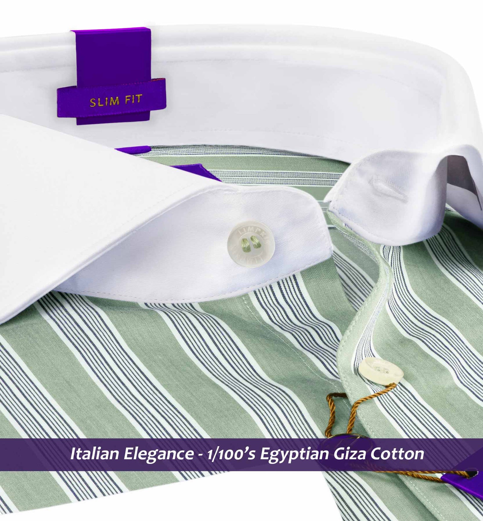 Sheffield- Olive Green & Navy Stripe- White Collar- 1/100 Egyptian Giza Cotton-Delivery from 5th November
