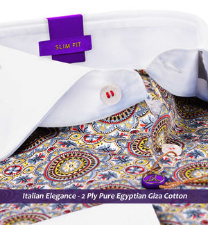 Toulouse- Grey & Burgundy Print- White Collar