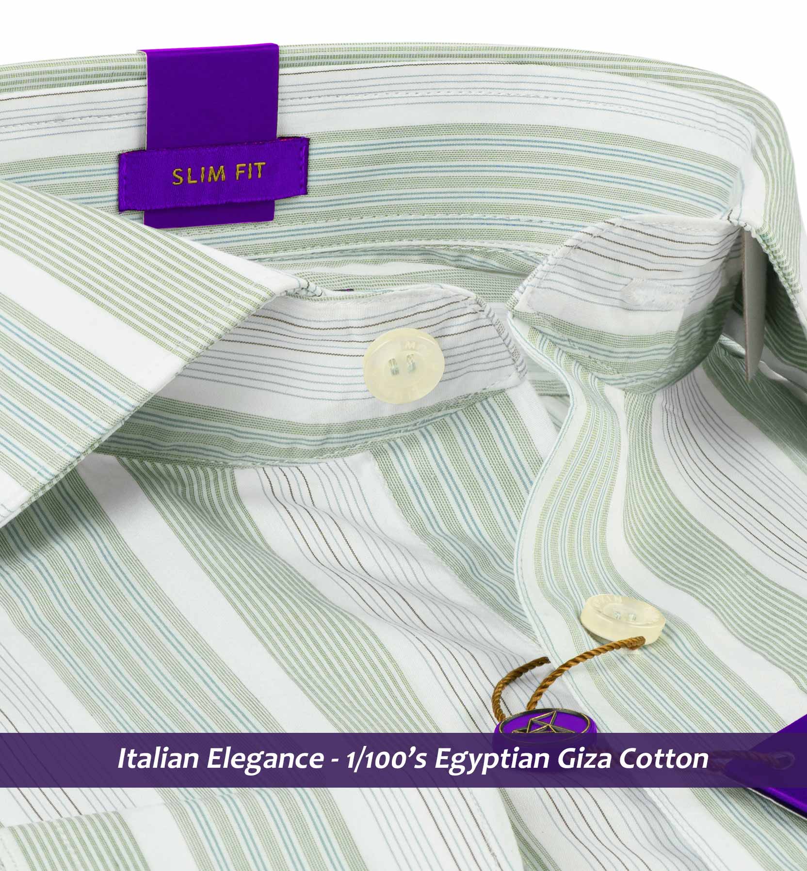 Finsbury- Jade Green & Blue Stripe- 1/100 Egyptian Giza Cotton