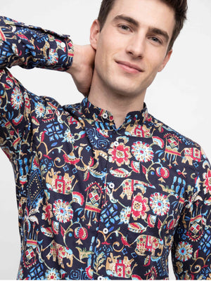 Osaka- Navy & Beige Magical Print