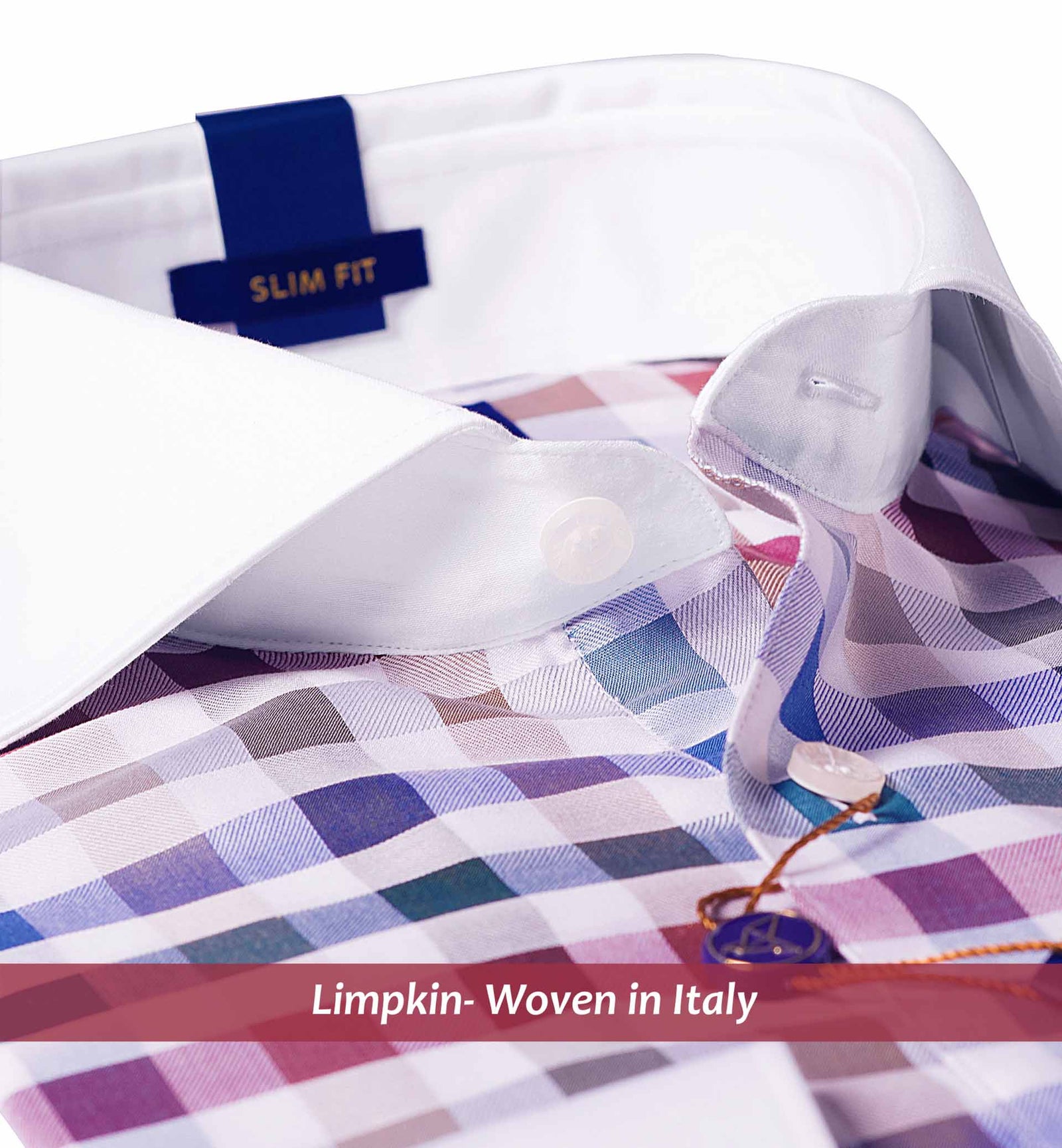Washington- Burgundy & Beige Check- White Collar
