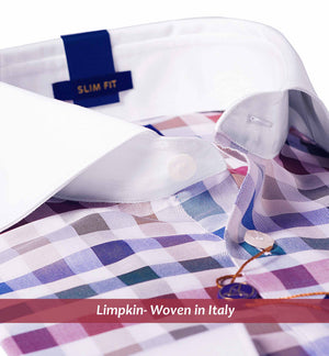 Washington- Burgundy & Beige Check- White Collar
