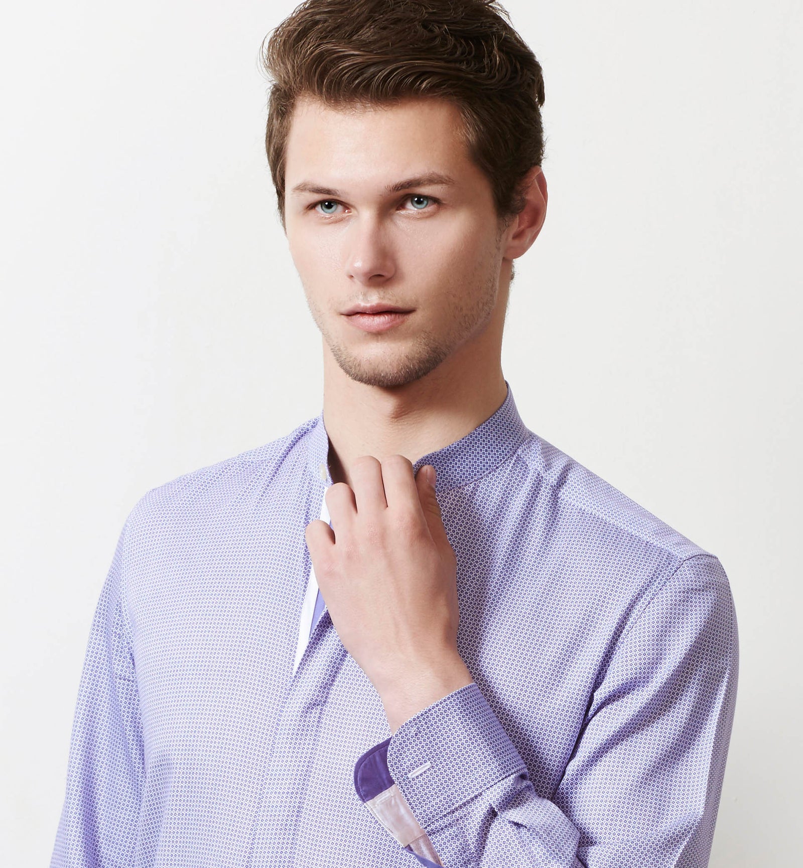 Sardinia- Lilac & White Magical Print- Mandarin Collar
