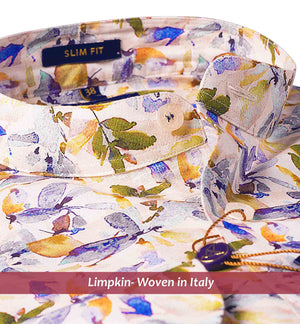 Lombok- Beige & Green Leaf Print- Cotton Linen Blend