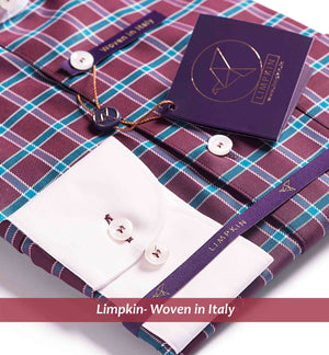Monaco - Burgundy & Teal Check- White Collar