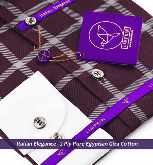 Nairobi- Burgundy & Grey Check- White Collar