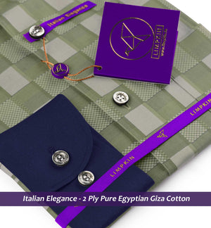Athens- Moss Green & Beige Check- Navy Collar