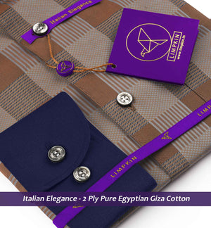 Rochelle- Caramel Brown & Navy Check- Navy Collar
