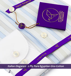 Morrison- Azure Blue & Beige Stripe- White Collar