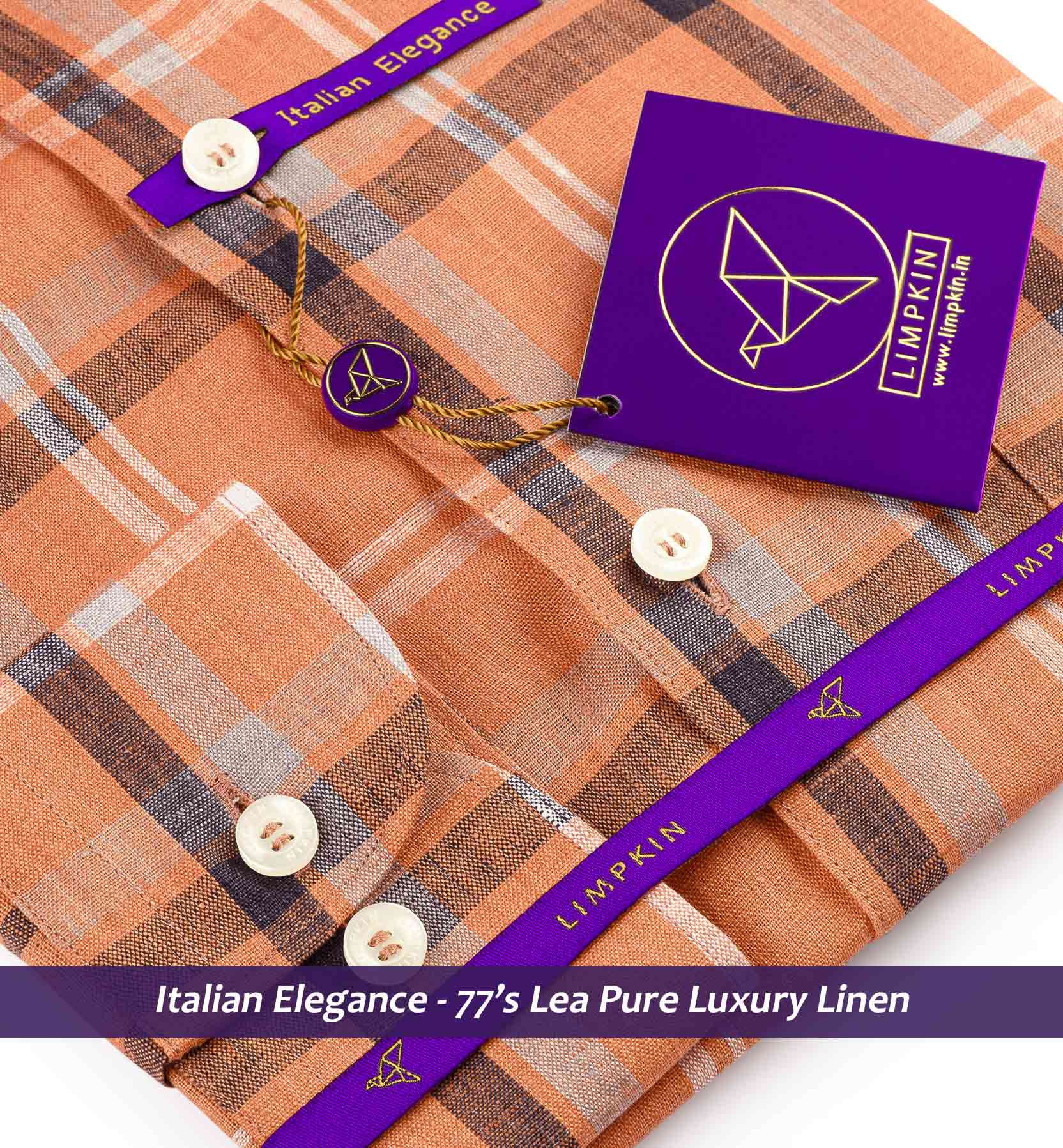 Faliraki- Cantaloupe Orange Check Linen