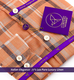 Faliraki- Cantaloupe Orange Check Linen