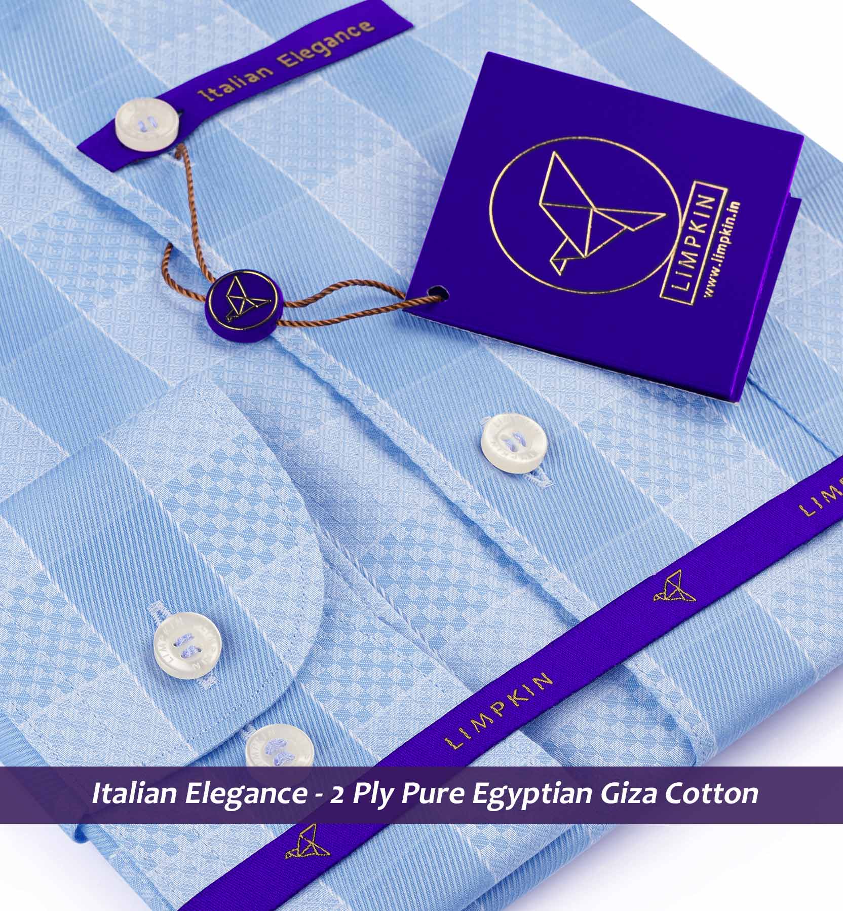 Cortland- Azure Blue & White Check- 2 Ply Egyptian Giza Cotton- Delivery from 28th August