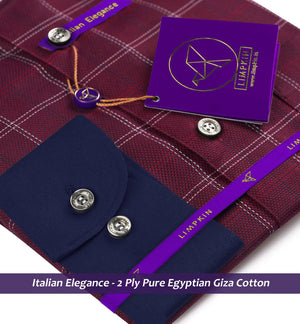 Lancaster- Burgundy & White Check- Navy Collar