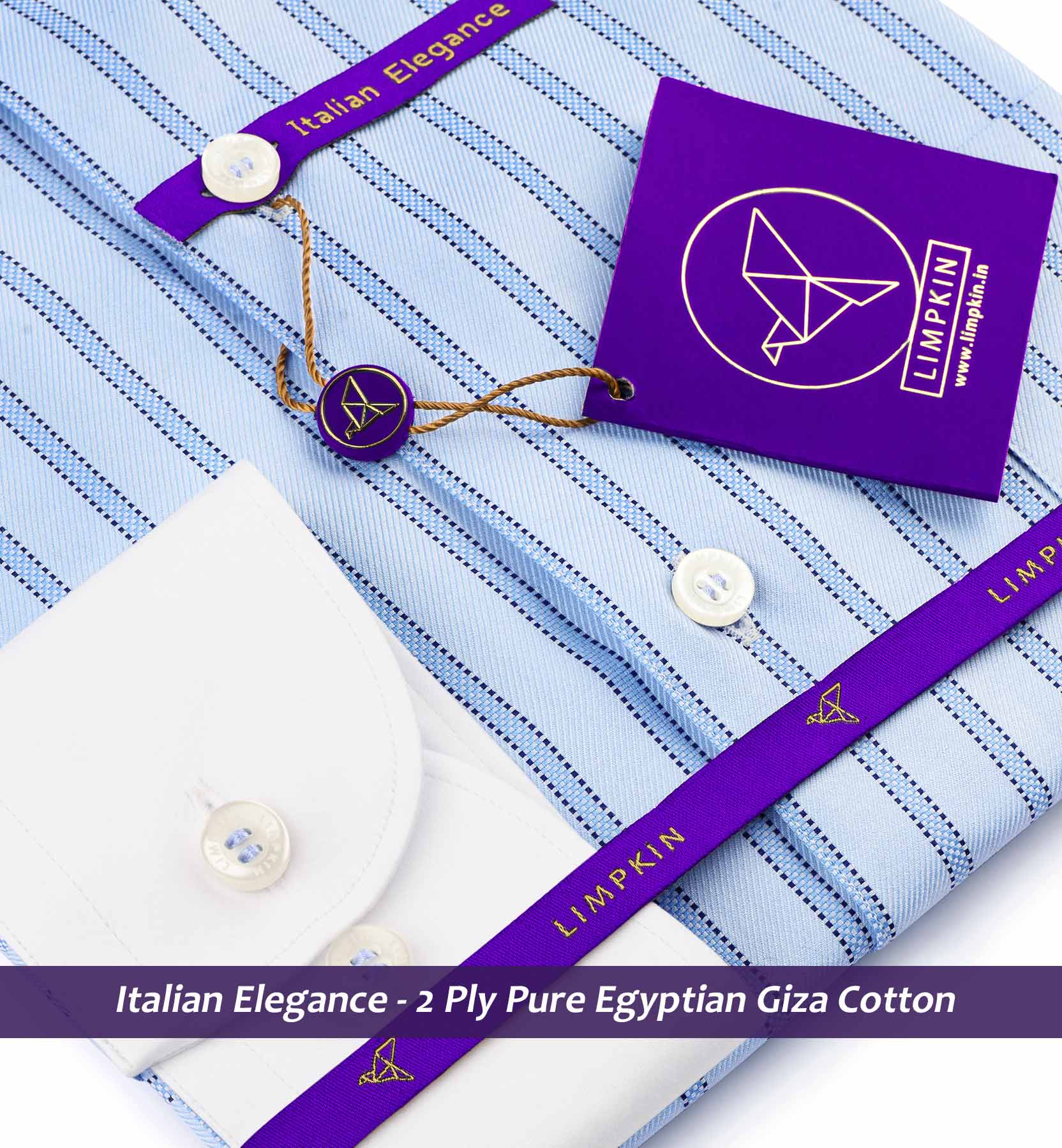 Milano- Azure Blue & Navy Stripe- White Collar