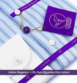 Milano- Azure Blue & Navy Stripe- White Collar