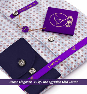 Tripoli- Cerulean Blue & Brown Print- Navy Collar