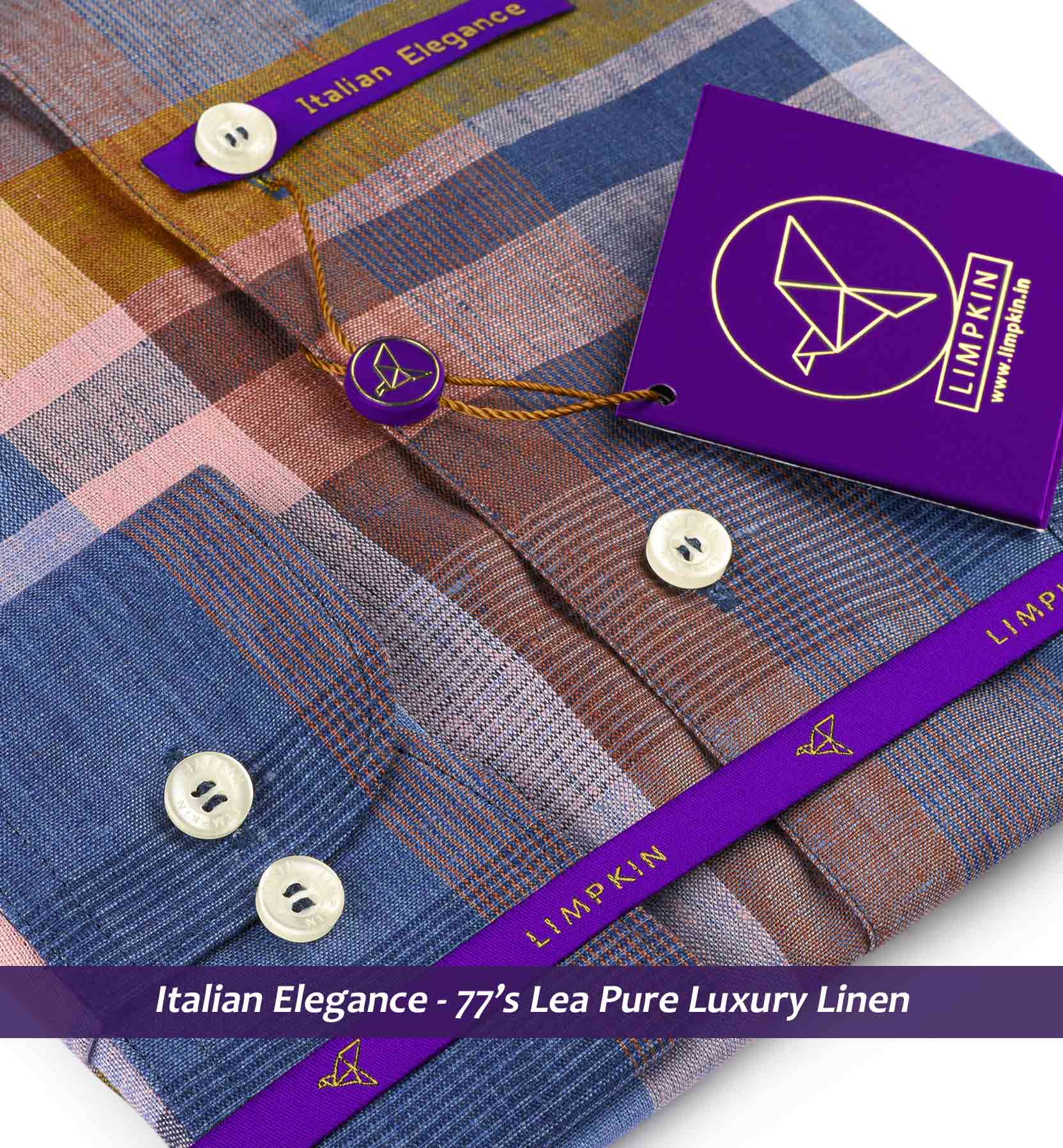 Brisbane- Navy & Orange Check Linen- 77's Lea Pure Luxury Linen