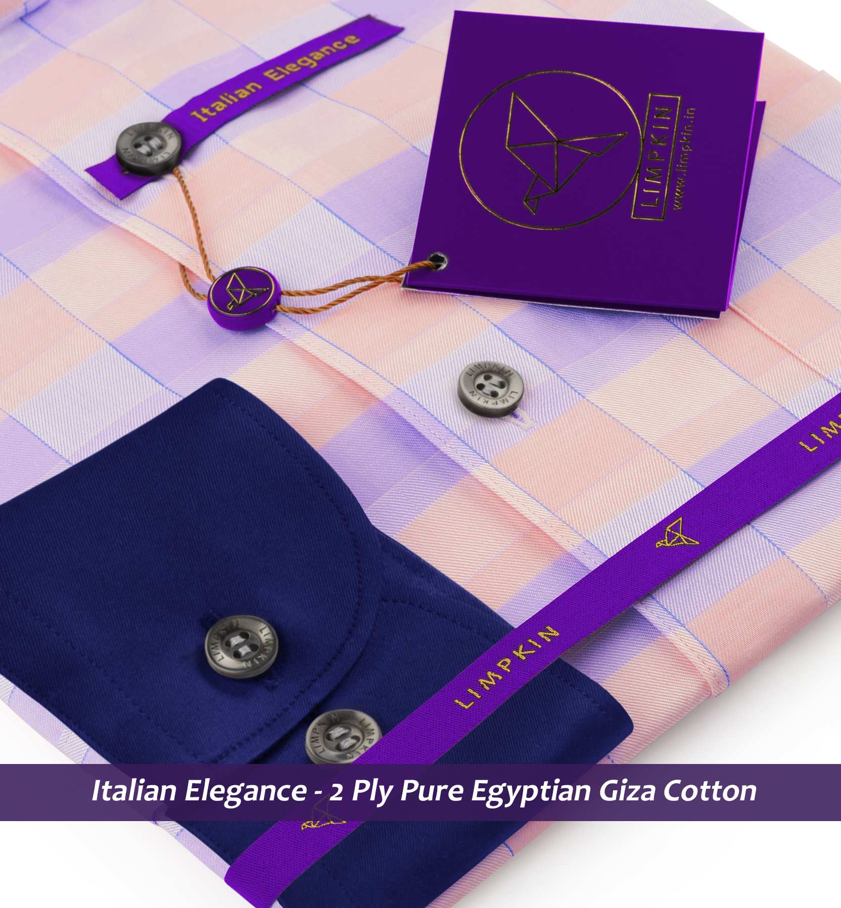 Postiano- Flamingo Pink & Lilac Check- Navy Collar