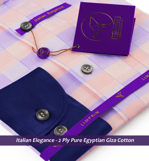 Postiano- Flamingo Pink & Lilac Check- Navy Collar