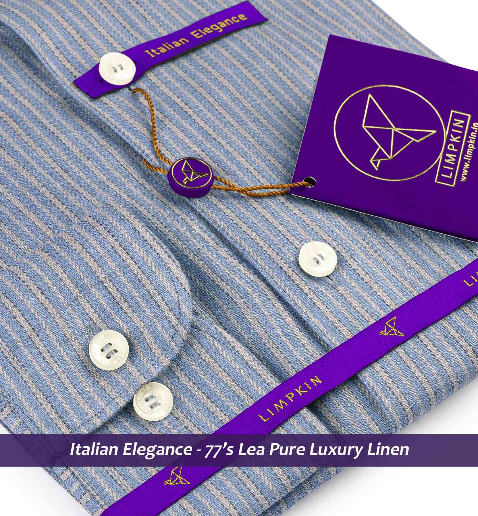 Nevada- Flint Grey & Beige Stripe Linen- 77's Lea Pure Luxury Linen