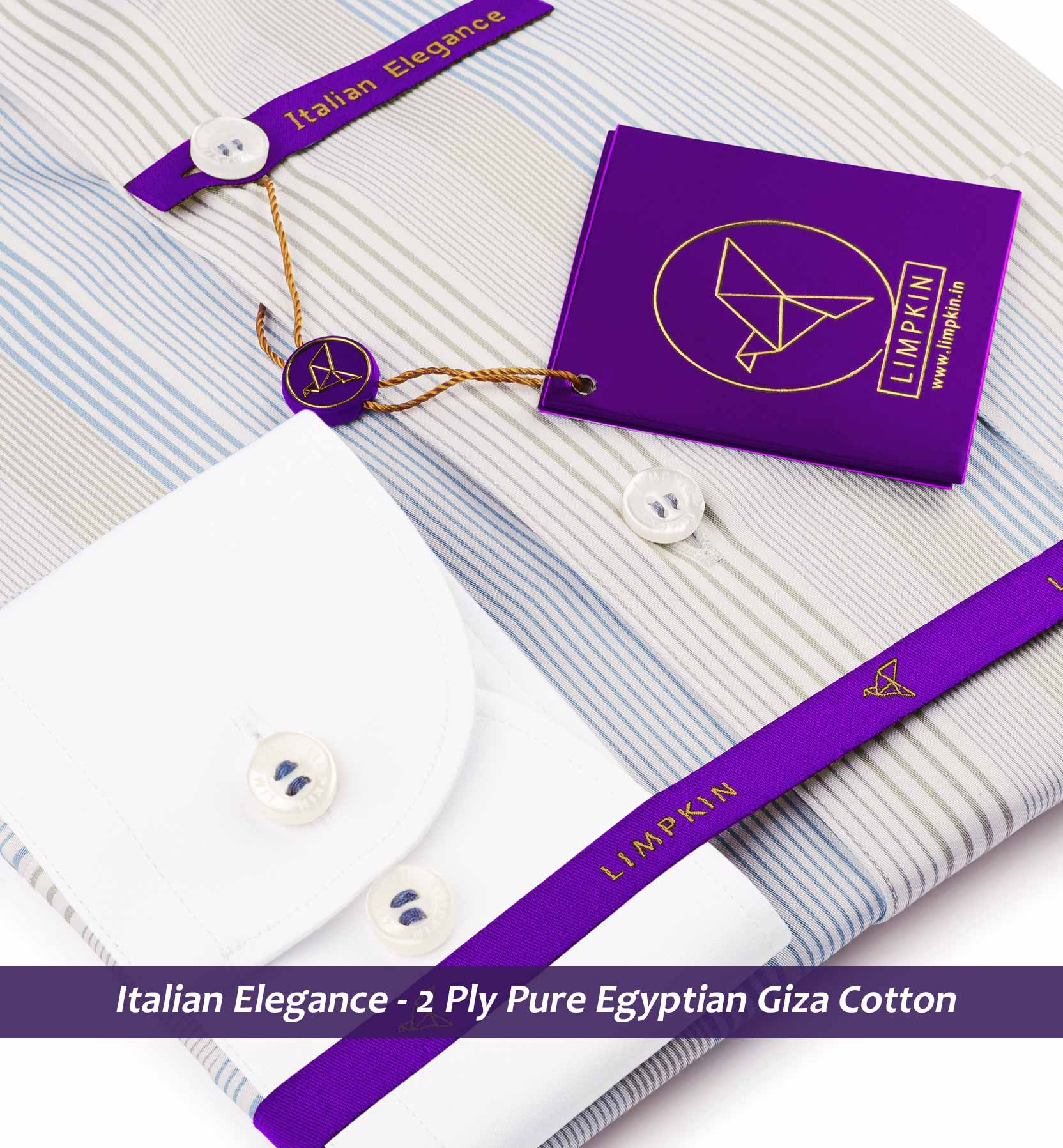 Estonia- Cerulean Blue & Beige Stripe- White Collar
