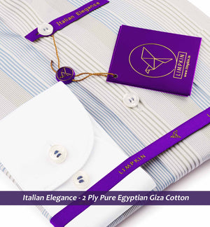 Estonia- Cerulean Blue & Beige Stripe- White Collar