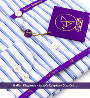 Austin- Azure Blue & Navy Stripe- 2/120 Egyptian Giza Cotton