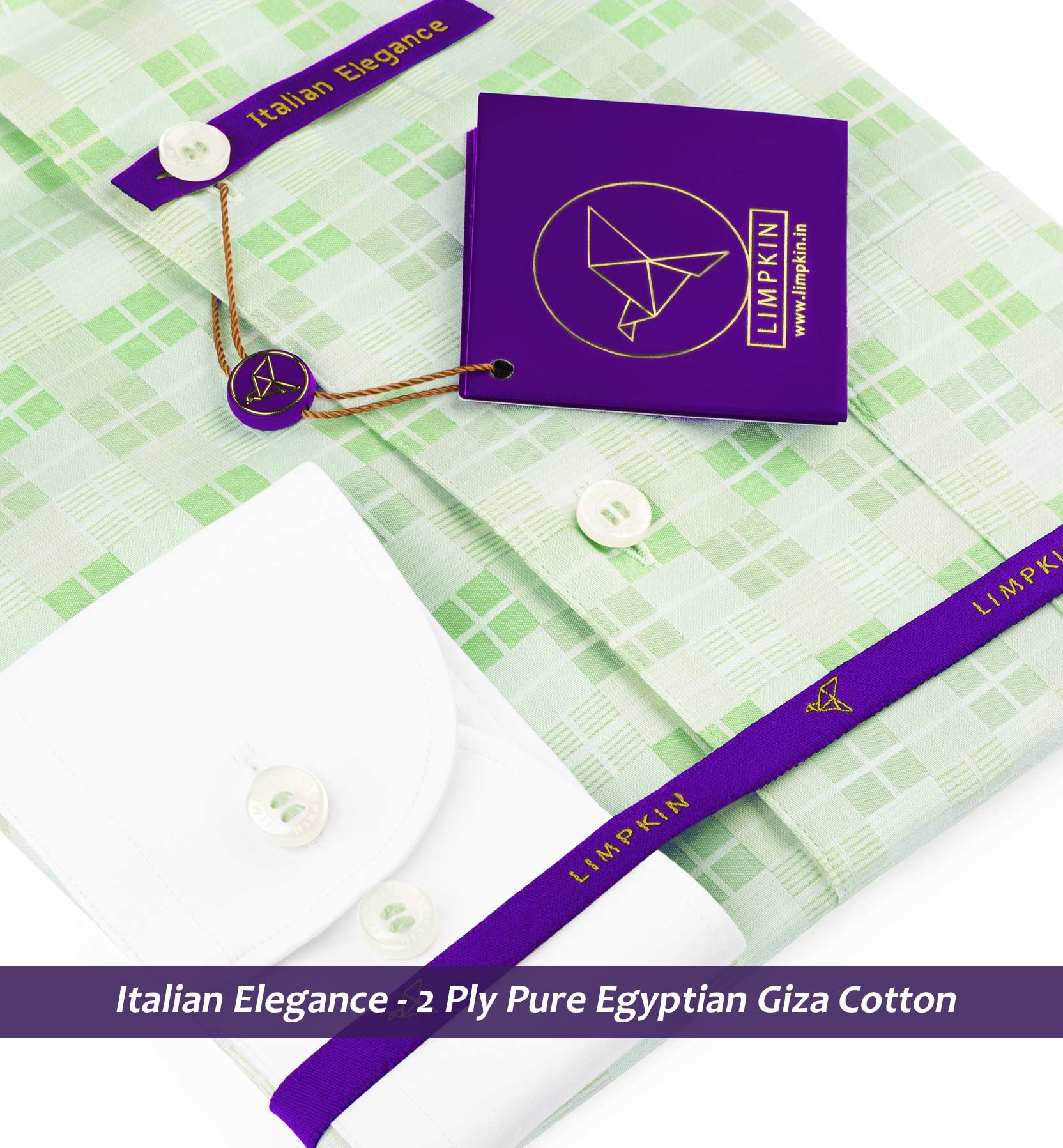 Rome- Pistachio Green & Beige Check- White Collar