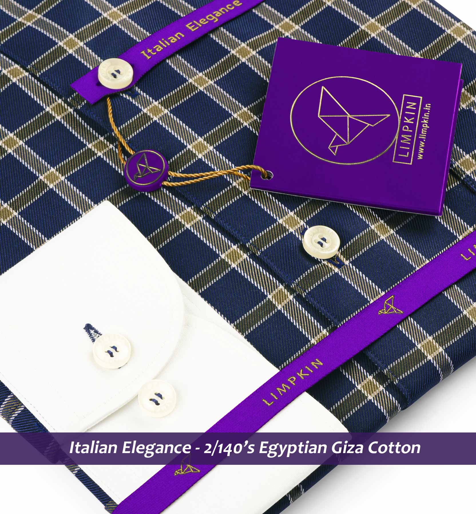 Luxor- Navy & Moss Green Check- White Collar