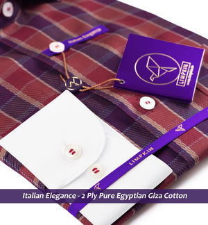Armenia- Burgundy & Beige Check- White Collar