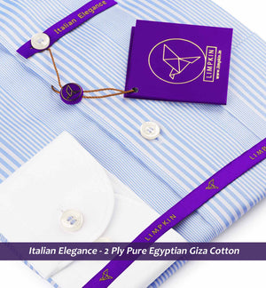 Cleveland- Azure Blue & White Stripe- White Collar