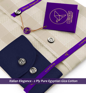 Moreno- Cream & Beige Check- Navy Collar