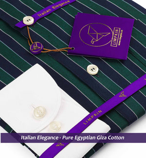 Oregon- Pine Green & Navy Stripe- White Collar
