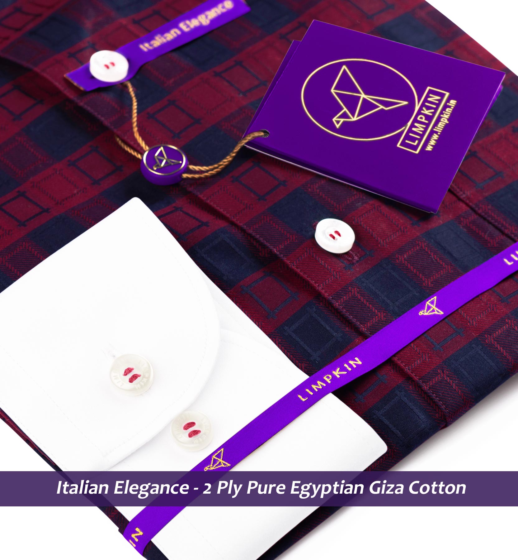 Luton- Burgundy & Navy Check- White Collar