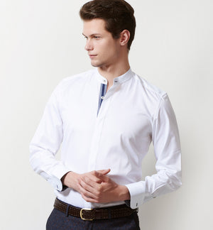 Vatican- Pristine Pure White with Print- Mandarin Collar