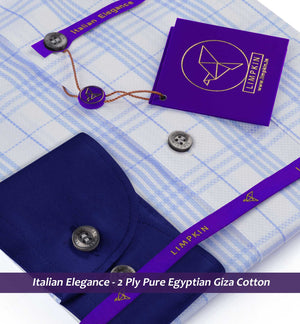 Orlando- Azure Blue & White Check- Navy Collar