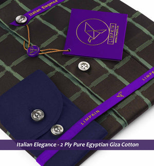 Palestro- Cedar Brown & Green Check- Navy Collar