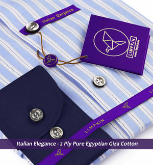 Durham- Azure Blue & Navy Stripe- Navy Collar