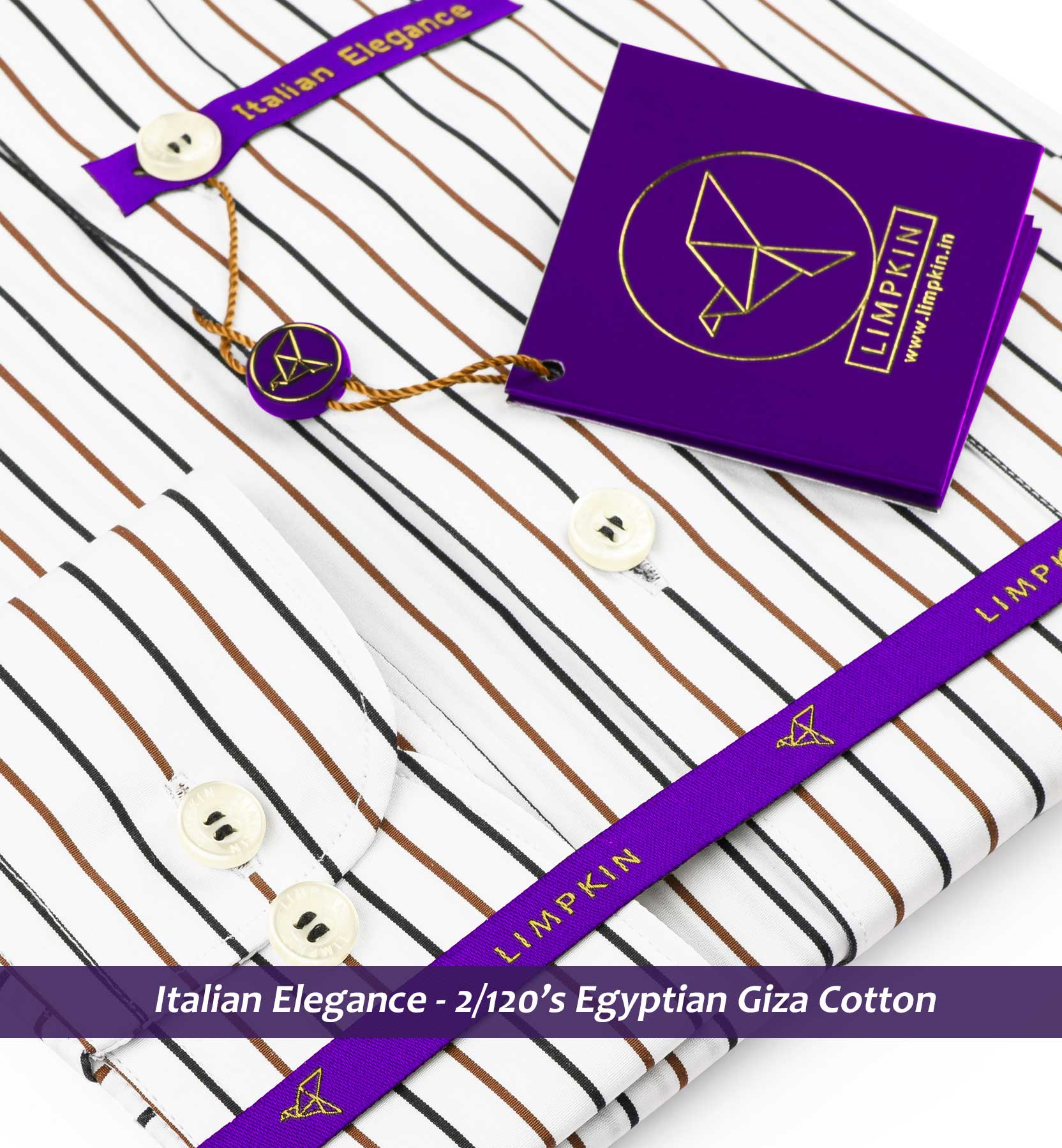 Houston- Navy & Light Brown Stripe- 2/120 Egyptian Giza Cotton