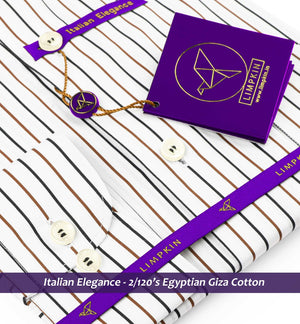 Houston- Navy & Light Brown Stripe- 2/120 Egyptian Giza Cotton