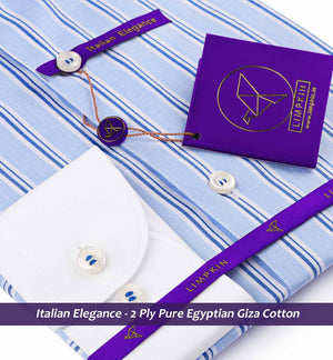 Elmira- Azure Blue & White Stripe- White Collar