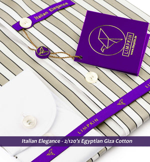 Fribourg- Beige & Mocha Brown Stripe- White Collar