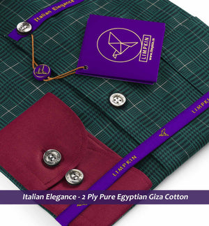 Pengfei- Seaweed Green & Beige Check- Burgundy Collar