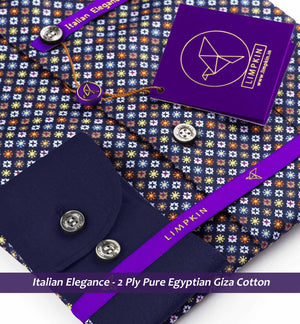 Syracuse- Navy Blue & Orange Print- Navy Collar
