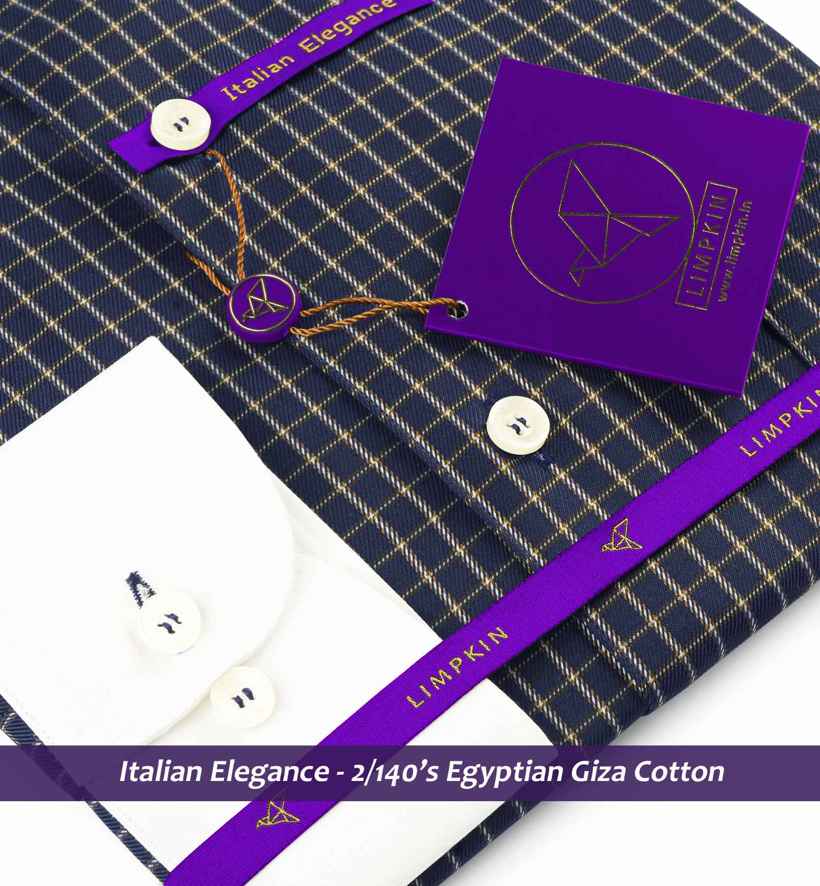 Porus- Navy & White Check- White Collar- 2/140 Egyptian Giza Cotton